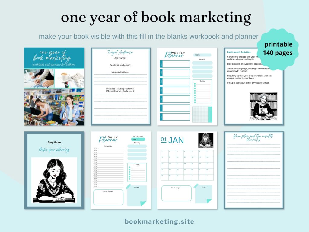 one year of book marketing planner and workbook